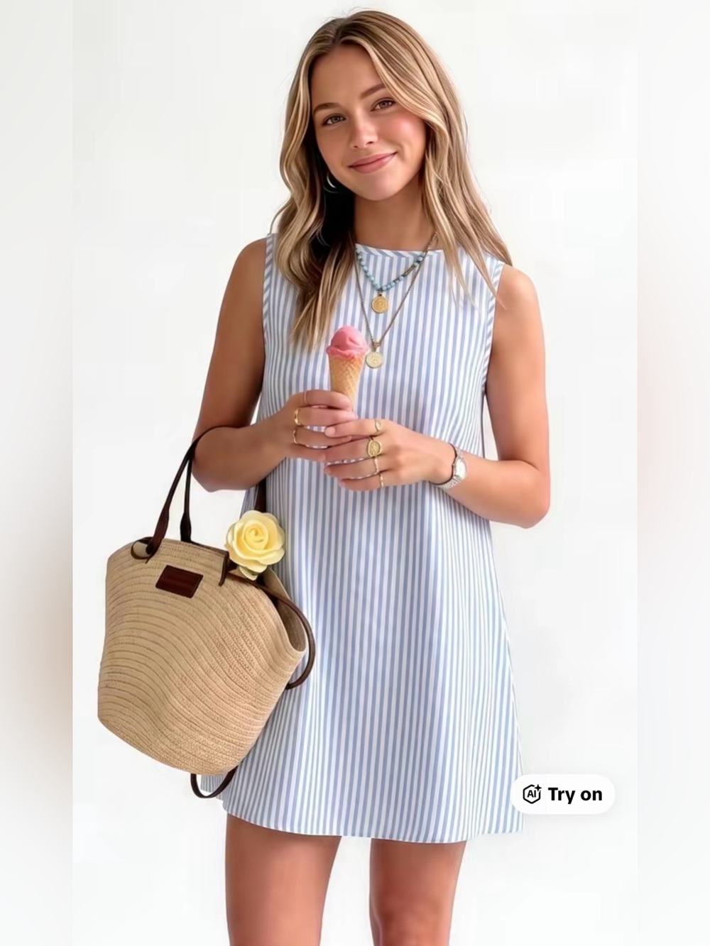 Sleeveless Blue & White Stripe Shift Dress - Casual Summer Dress